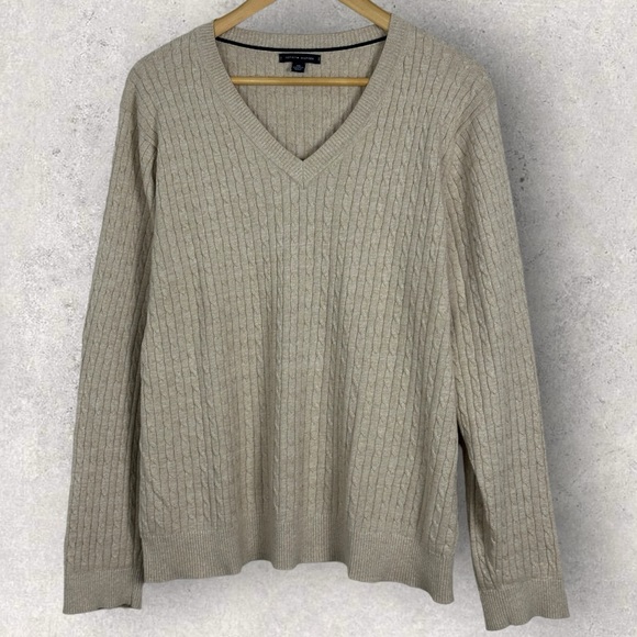 Tommy Hilfiger Sweaters - Tommy Hilfiger Cable Knit V-Neck Sweater Size XXL Beige Minimalist Neutral Norm